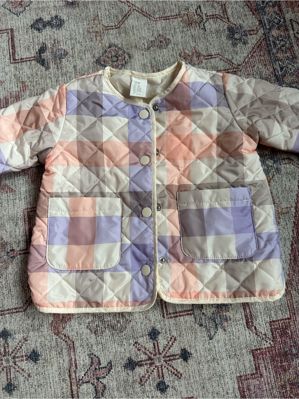 H&M 12M Girls Quilted Plaid Lightweight Button Up Jacket